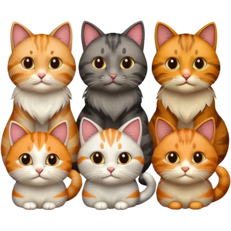 6 realistic looking cats with different natural coloured coats
 emoji