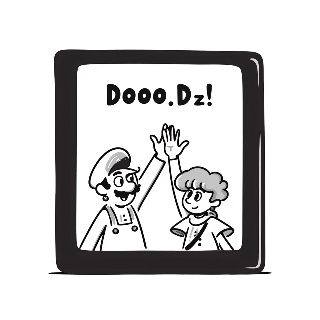 A hand-drawn Nintendo Switch game cartridge with game characters sketched on the label emoji