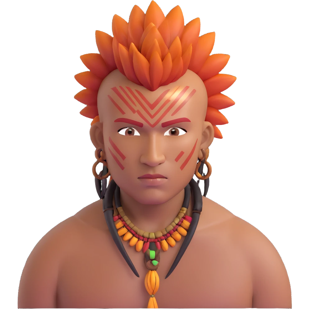 indigenous man with mohawk hairstyle and reddish-copper skin tone, strong facial features emoji