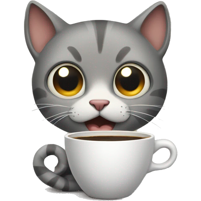 A fearful cat holding a coffee emoji
