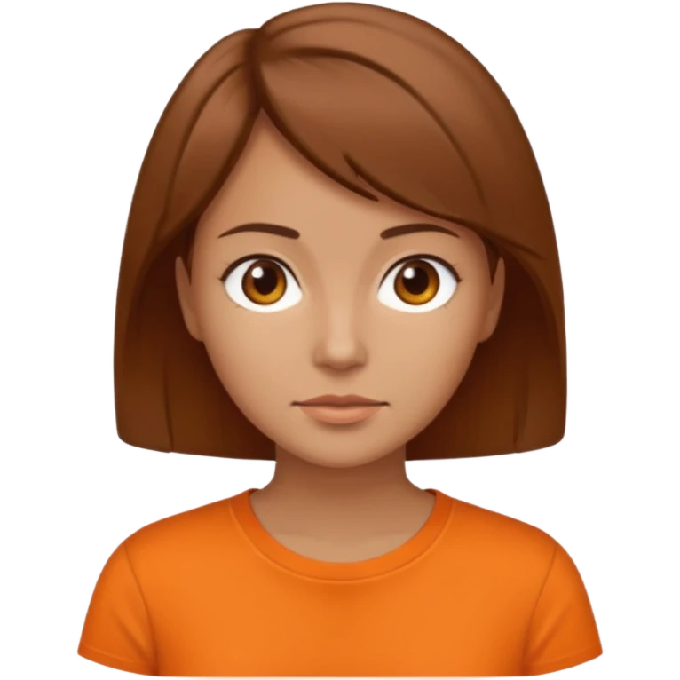 brown haired woman no smile with orange shirt short hair emoji