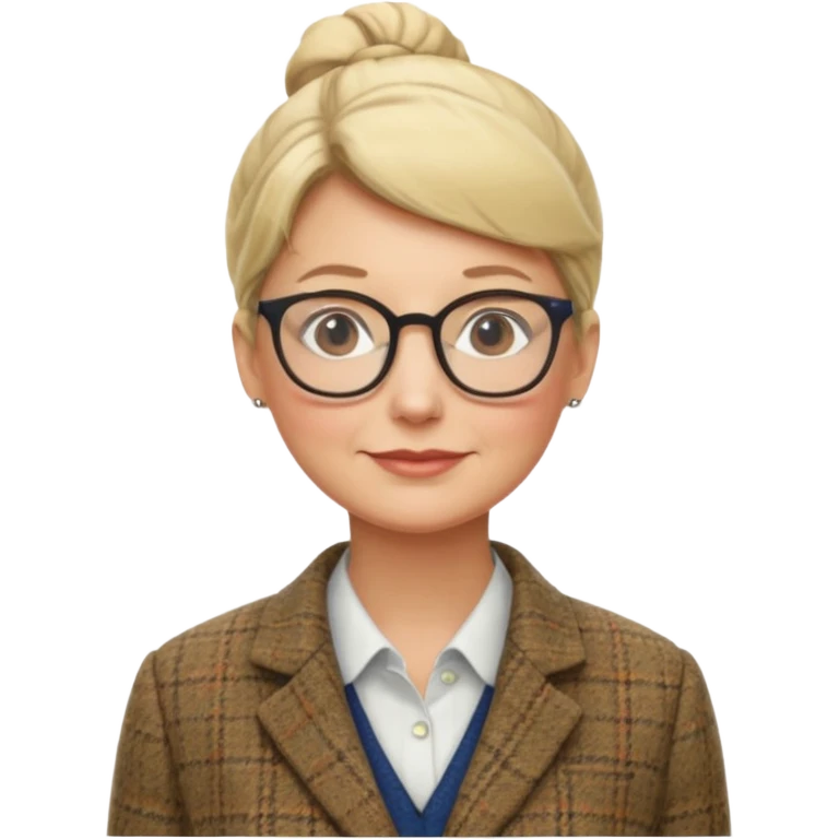 older teacher with blonde bun and glasses emoji