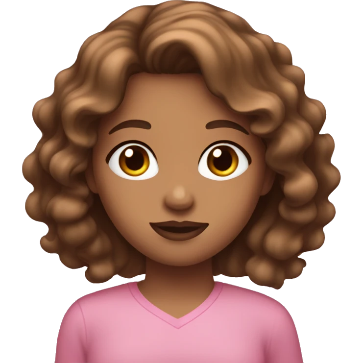 Girl with brown wavy hair, hazel eyes, pink shirt, and lipgloss  emoji