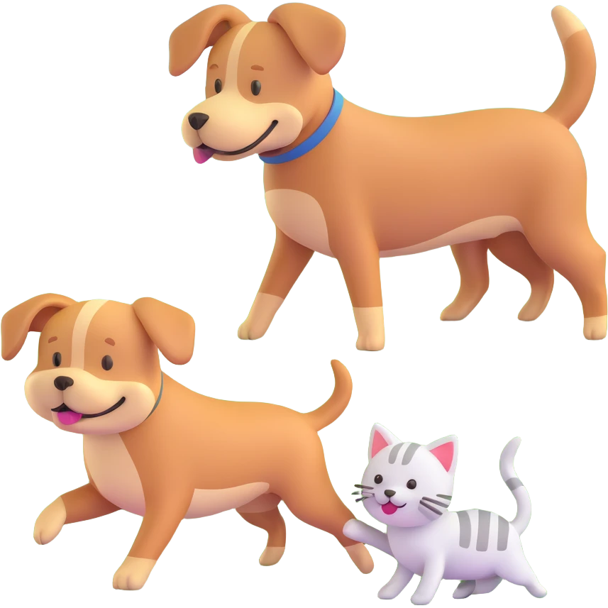 dog and cat playing in a grassy meadow emoji