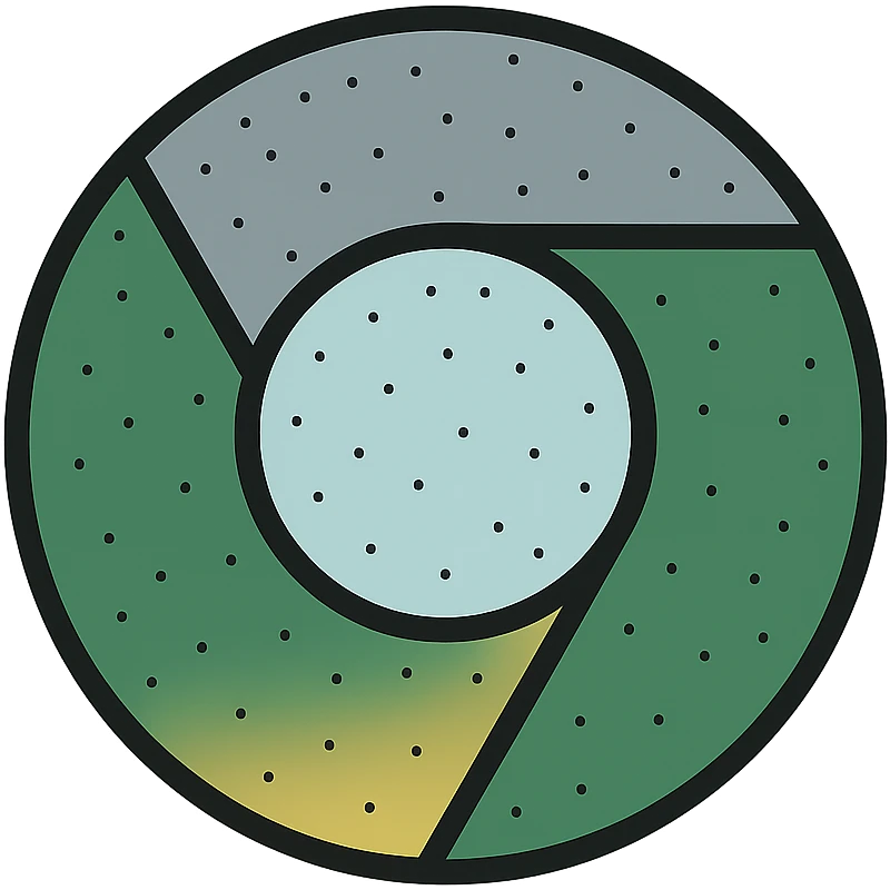 chrome browser icon, flat icon style, color scheme grey dark green, stippling effect, low detail, suitable for ico format, personal use emoji