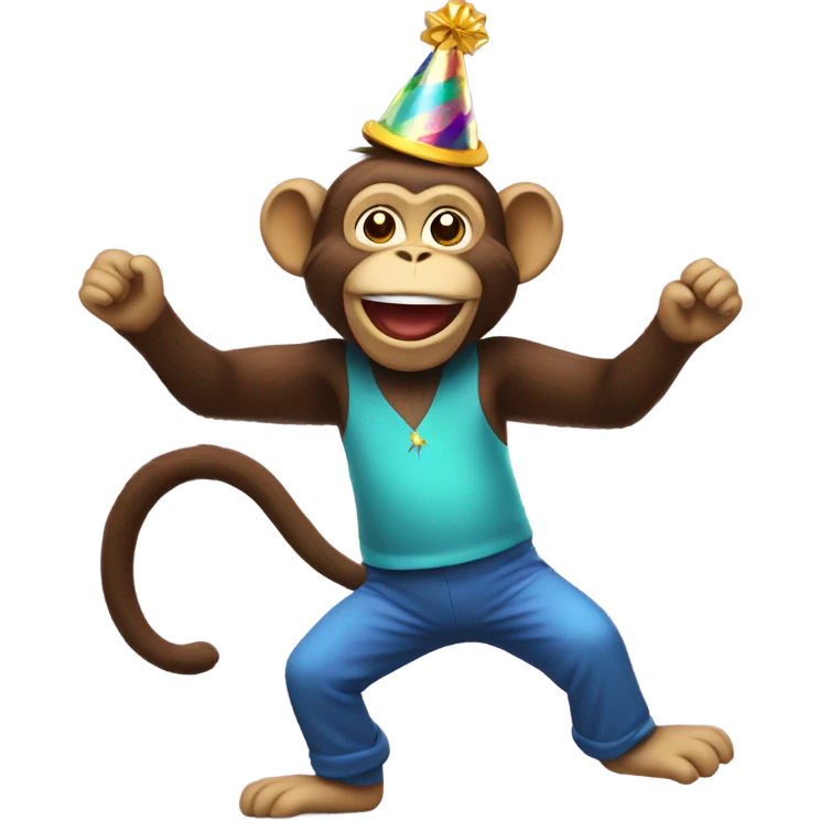 dancing monkey with a party hat emoji
