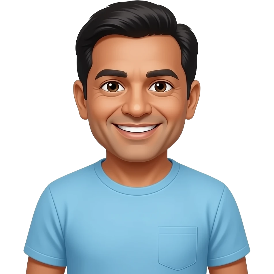 70 year old indian male smile in t-shirt emoji
