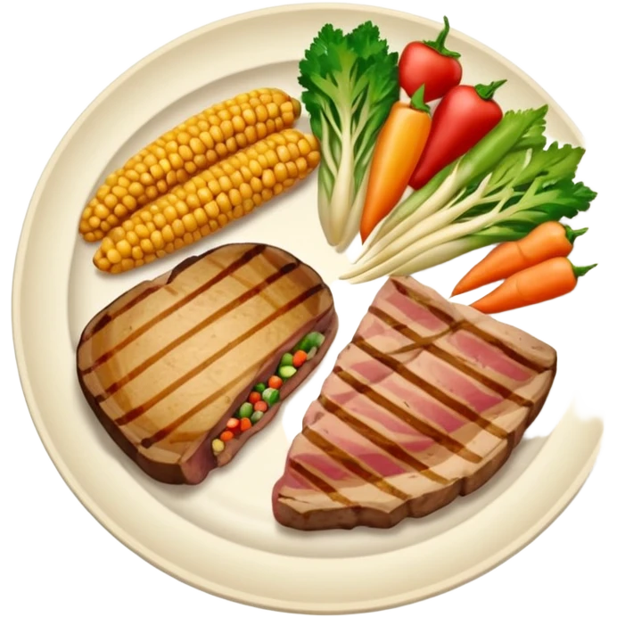 бела тарелка с едой разделена по методу тарелки, на половине лежат овощи, по четверти на ней мясо и крупа emoji