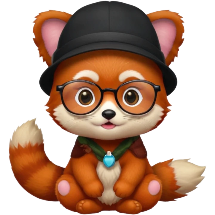 baby Red panda wearing black hat and glasses emoji