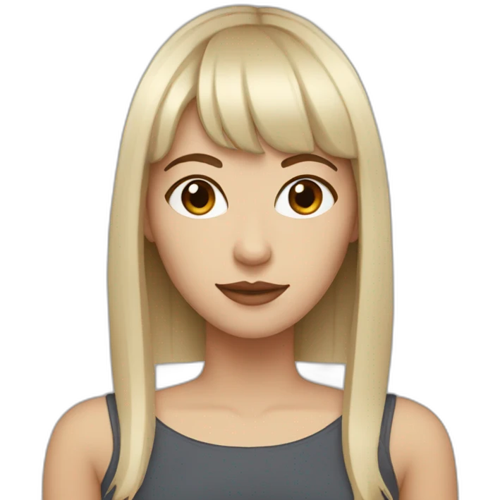 White woman with brown eyes and brown hair with bangs and a bridge piercing  emoji