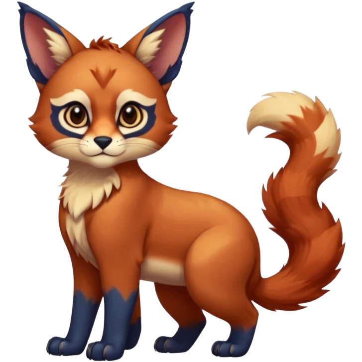 Colorful tropical blue exotic cute cool beautiful shiny beautiful fantasy-caracal-Gryphon-Cacomistle-Trico-Red-Panda-oncilla-animal-Fakémon-hybrid-fursona (full body) emoji