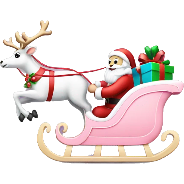 Pastel pink Santa sleigh being pulled by reindeer emoji