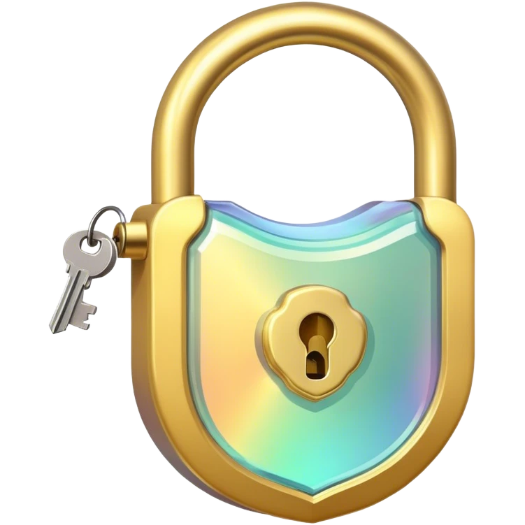 Holographic and glassmorphic golden lock emoji