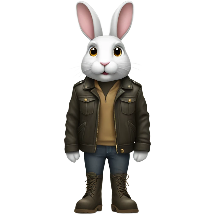 Rabbit wearing a leather jacket and army boots  emoji