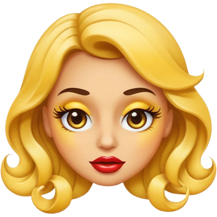 sassy yellow emoji face with long curled eyelashes, thick glossy lips, smirking expression, dramatic eyeshadow, side-eye look, bratty attitude, classic apple emoji style emoji