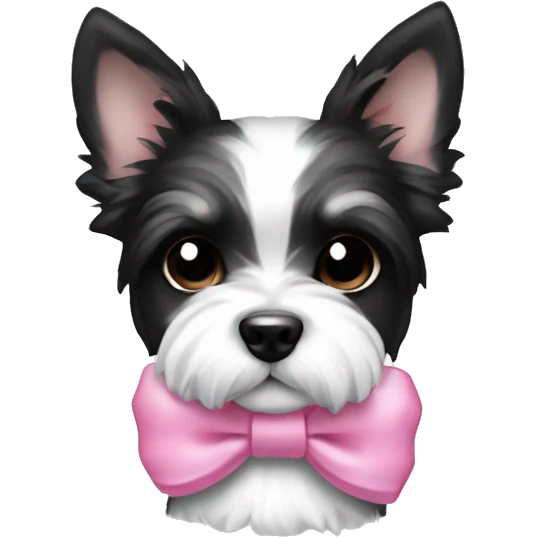 Black and white Biewer Terrier puppy with pink bow emoji