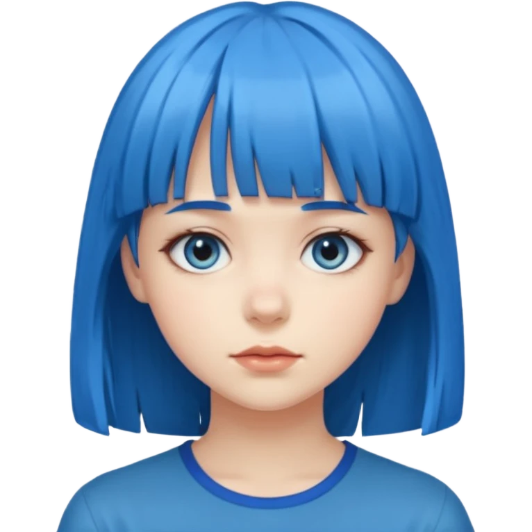 girl with bangs and blue hair just face emoji