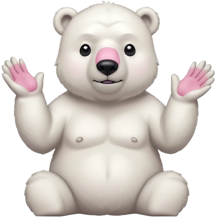 Make a humanoid polar bear shrugging, he must look doubtful, showing only from chest above, no legs, his nose must be pink emoji
