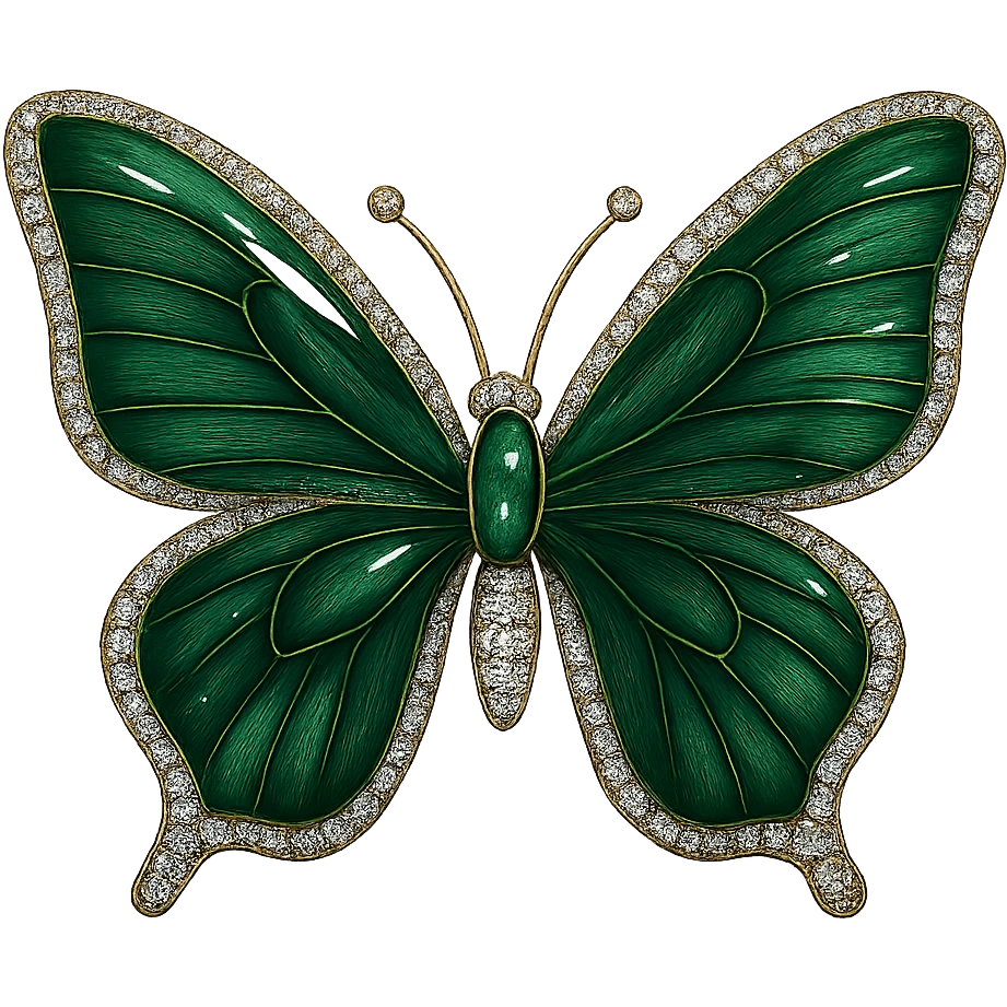 single emerald green butterfly with deep green enamel and sparkling gems emoji