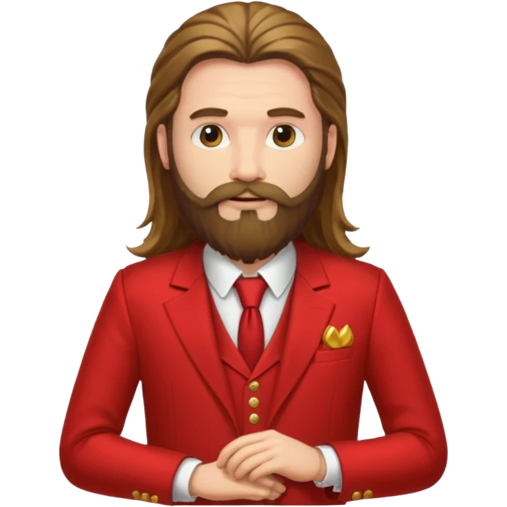 long haired bearded man with red suit emoji