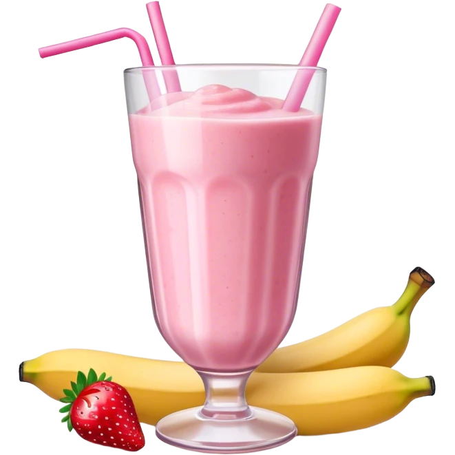 Banana strawberry smoothie in a pink glass emoji