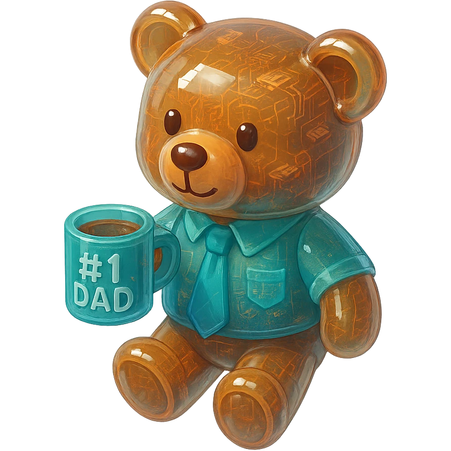 A teddy bear dresses like a dad holding a coffee mug  emoji