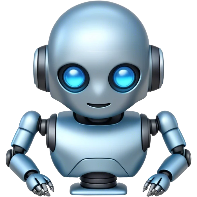 An emoji of a robot, but with a more futuristic design, smooth lines, and a soft blue glow emoji