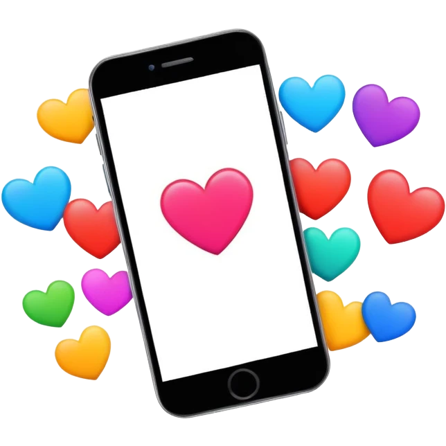 smartphone showing a colorful photo social media post with a heart and image icon emoji