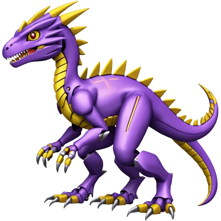 Cool Edgy Purple Yellow Digimon-Fakemon-Guilmon-Velociraptor-Dragon-Mecha full body emoji