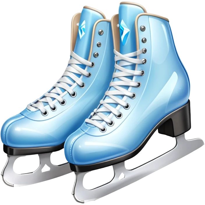 An icon showing The rink is surrounded by cheering spectators and soft arena lights, creating a beautiful, dynamic atmosphere. a pair of elegant figure skates placed on the smooth, sparkling ice of a grand ice arena. Transparent background highlights the grace and beauty of figure skating. emoji