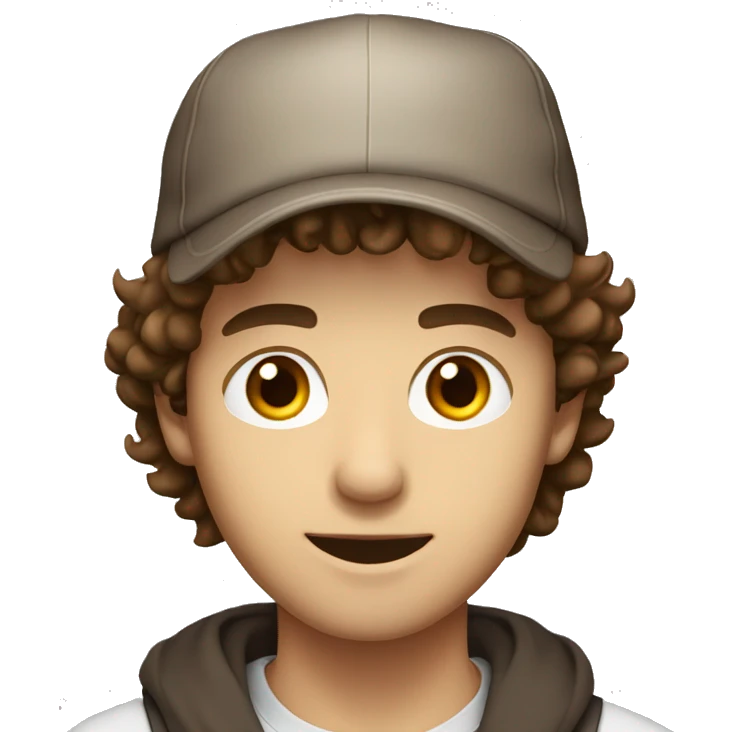 young man, brown eyes, brown hair, backwards hat emoji