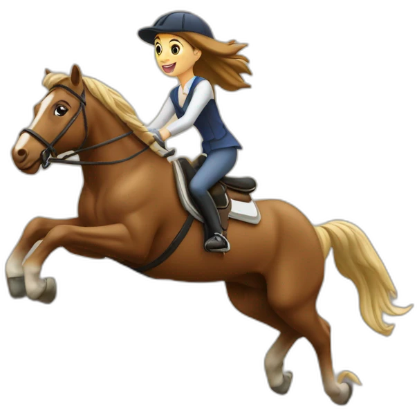 Fille sur un cheval en saut d’obstacle emoji