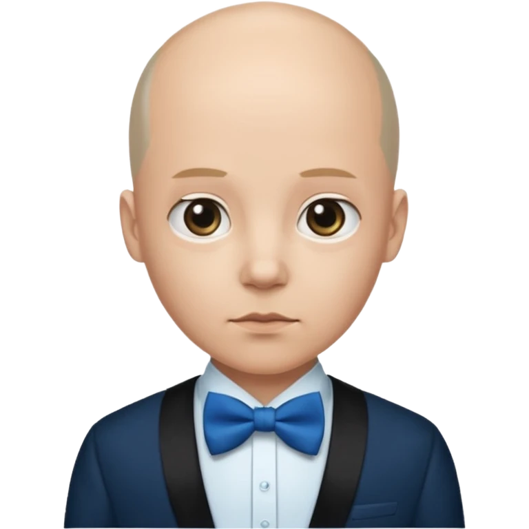 Bald with blue bow tie, midnight balck dress, age. emoji
