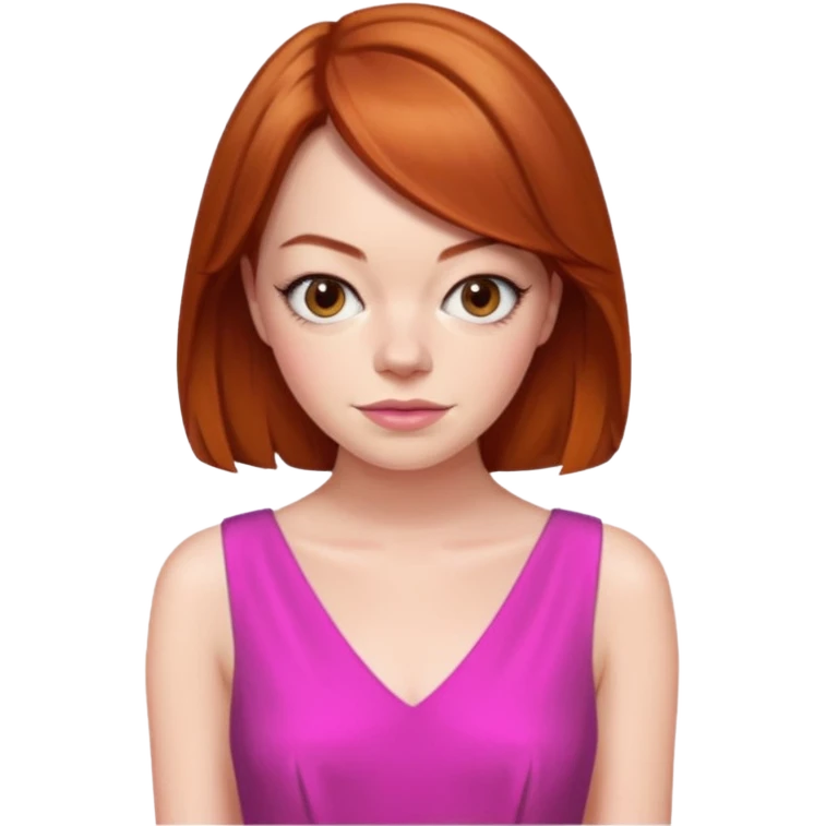 Emma Stone, orange brown hair, pink dress emoji