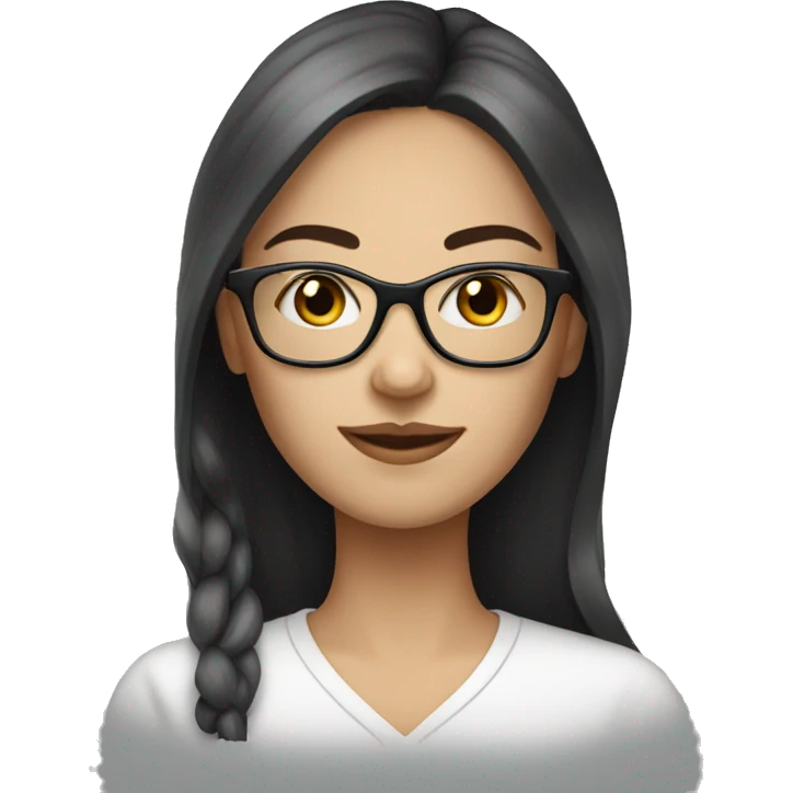 Beautiful fair skin, dark long hair woman with white eyeglasses emoji