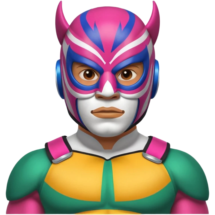 Mexican wrestler portrait, head and shoulders only, colorful luchador mask, muscular collar, confident expression, 3D cartoon, mobile game icon style, clean background, no text, no watermark
 emoji