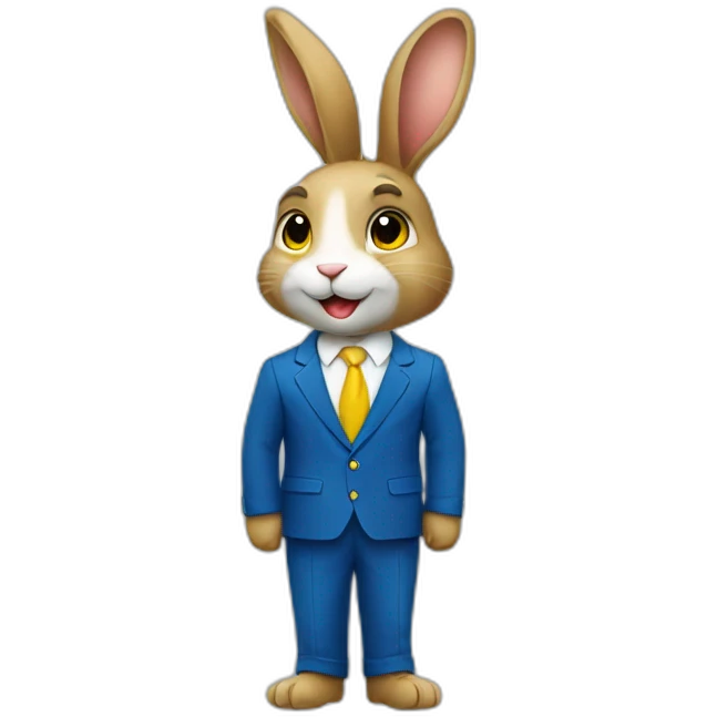 A rabbit student in a suit in the color of the Ukrainian flag emoji