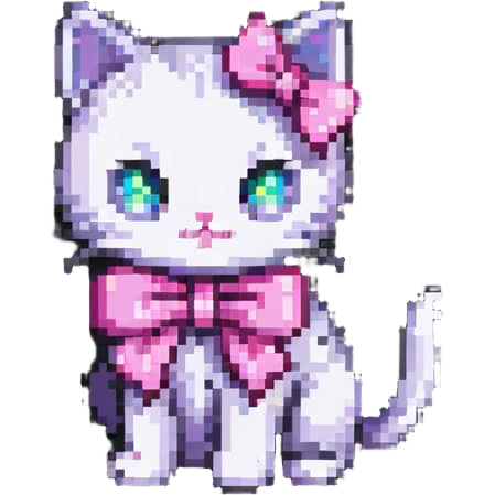 pixel art kitten with a pink bow emoji