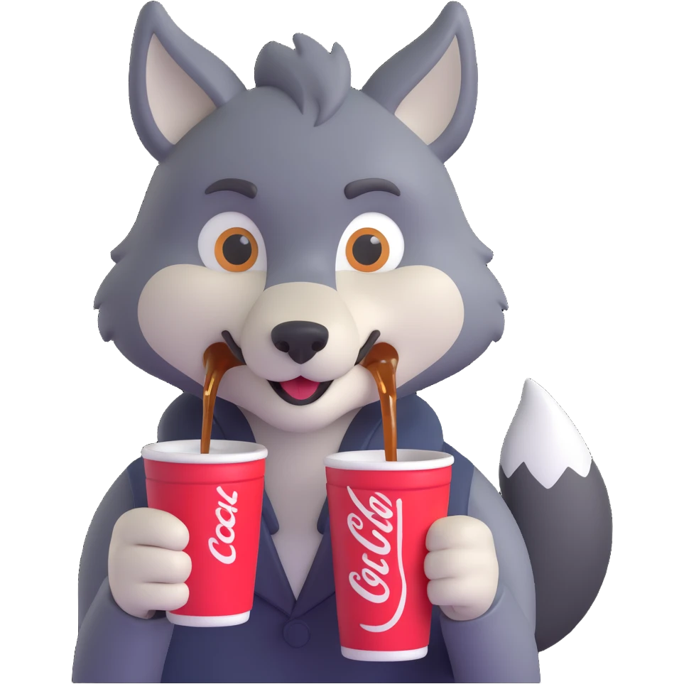 cute wolf drinking a cup of cola emoji