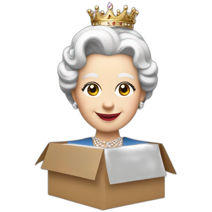 Queen Elizabeth holding a cardboard box emoji