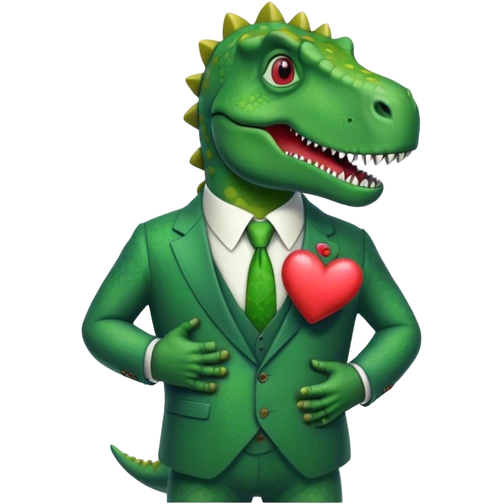 old dinosaur in a suit holding a big hear  emoji