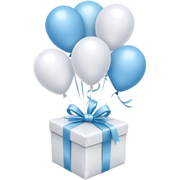 Please make light blue and white balloons too, make several and tie them to a gift, the gifts with the most balloons, make the light blue and white balloons emoji