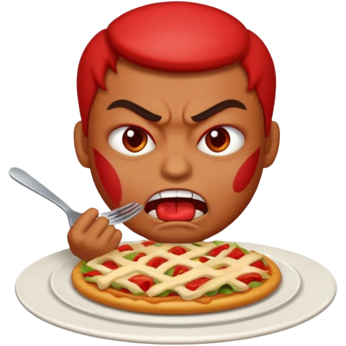 Angry emoji that’s eating a lot of food emoji