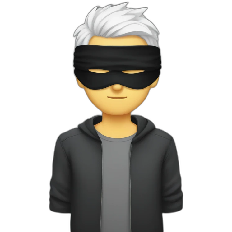 white-haired young man with black blindfold covering his eyes , with spike hair emoji