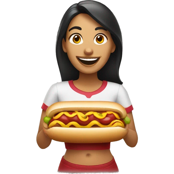 Happy mexican woman holding a hotdog emoji