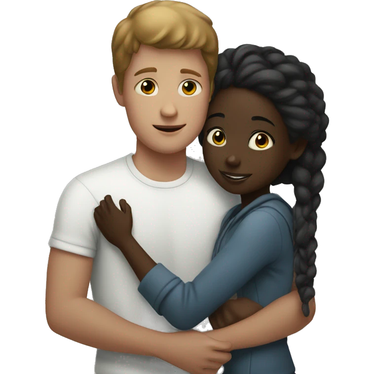 White boy hugging black girl  emoji
