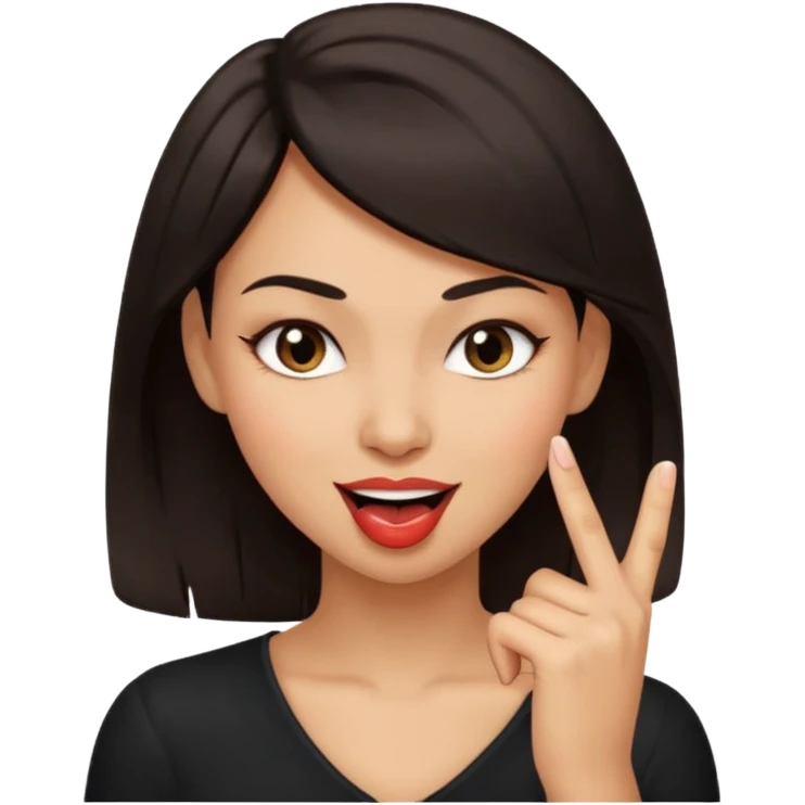 black slighty browin hair light brown skin woman, flirtatious gesture, biting her finger and winking emoji emoji