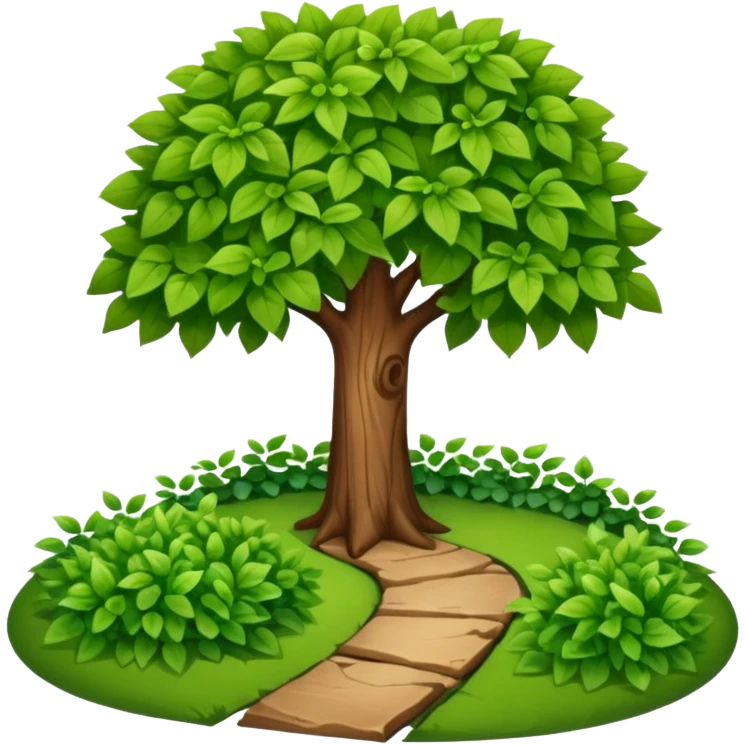tree and bush next to a garden path emoji