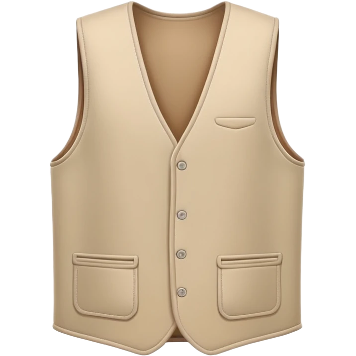 A 3D Apple-style emoji of a simple sleeveless vest (yelek), front view, minimal and clean design, soft fabric texture, neutral colors, cartoon-like and cute style emoji