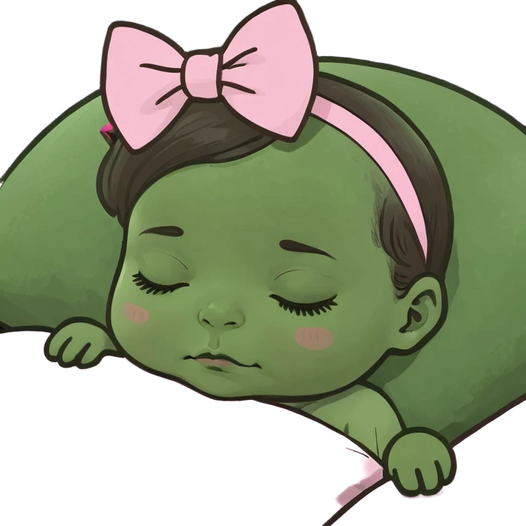 Brunette baby girl sleeping pink bow emoji